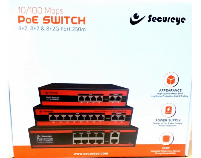 Buy Secureye 8 Port Giga PoE Switch 8 PoE + 2 Uplink 10/100/1000 Mbps for  CCTV Surveillance System S-8GE-2UG-LD from Sharp Imaging
