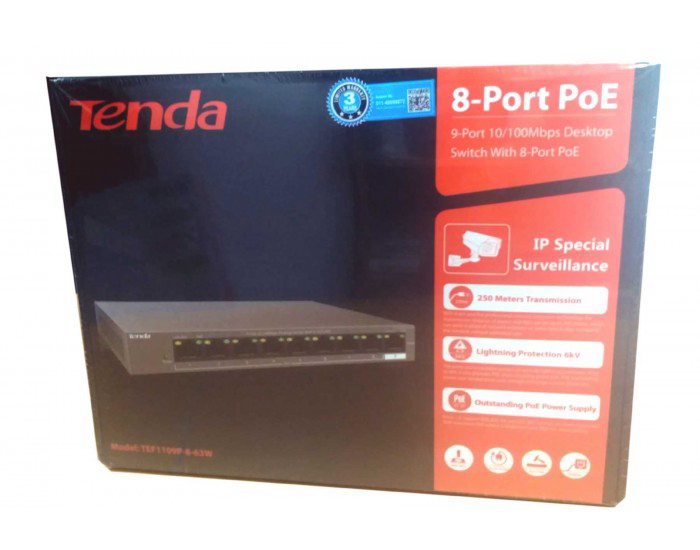 8 Port 10/100Mbps 2 Uplink GIGA POE Switch- S-8FE-2GE-LD-NB - Secureye